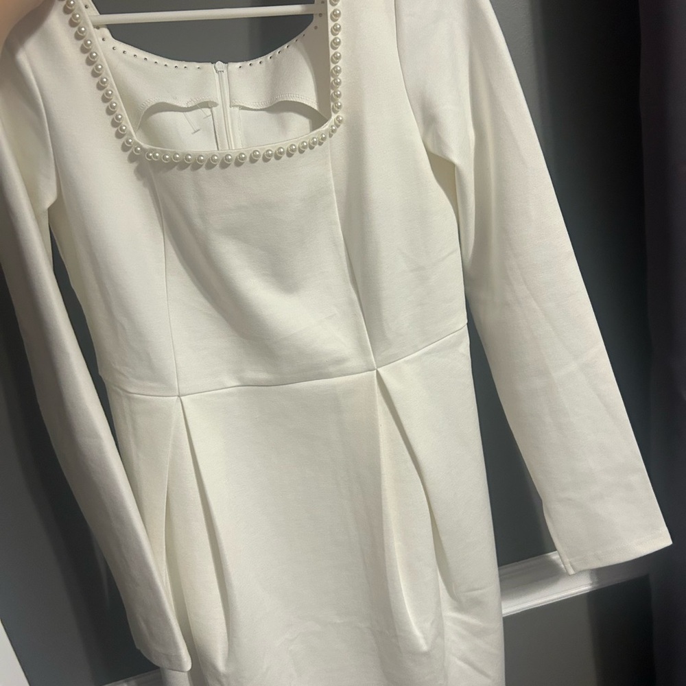 Elegant White Dress with Pearl Accents